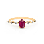 Ruby & Diamond Gemstone Solid 14k Yellow Gold Ring