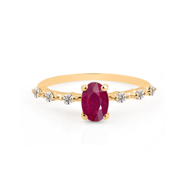 Ruby & Diamond Gemstone Solid 14k Yellow Gold Ring