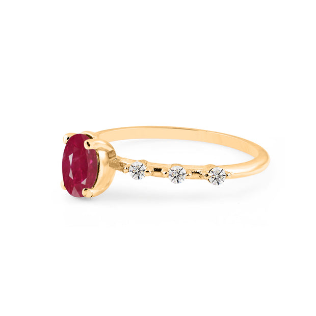 Ruby & Diamond Gemstone Solid 14k Yellow Gold Ring