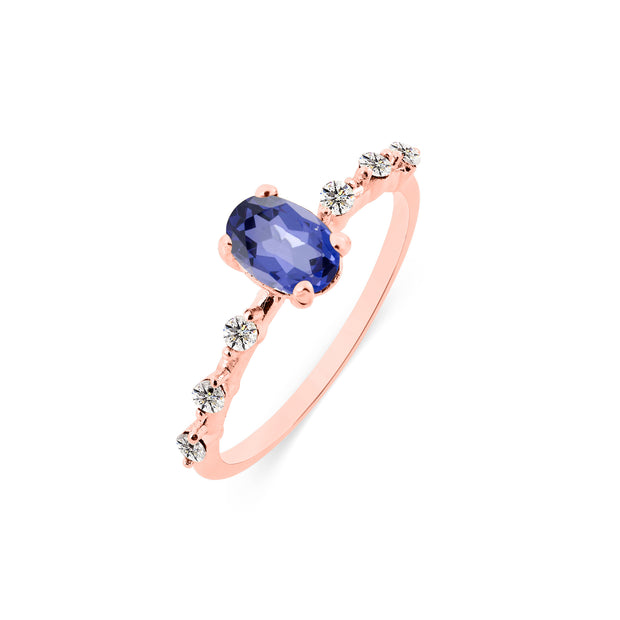 Tanzanite & Diamond Gemstone Solid 14k Rose Gold Ring