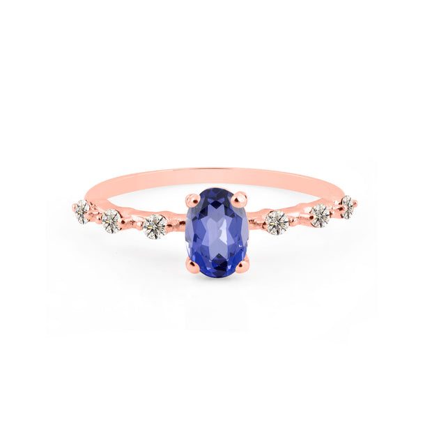 Tanzanite & Diamond Gemstone Solid 14k Rose Gold Ring
