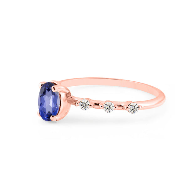 Tanzanite & Diamond Gemstone Solid 14k Rose Gold Ring