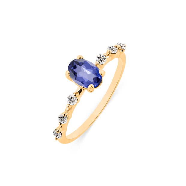 Tanzanite & Diamond Gemstone Solid 14k Yellow Gold Ring