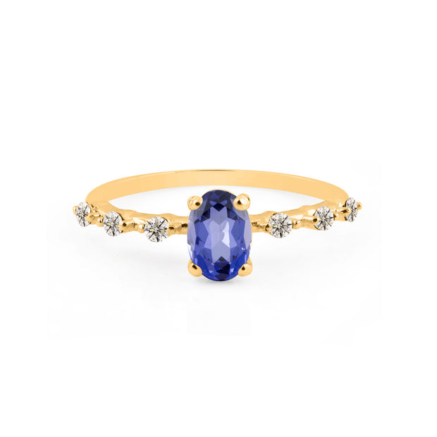 Tanzanite & Diamond Gemstone Solid 14k Yellow Gold Ring