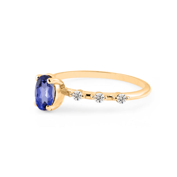 Tanzanite & Diamond Gemstone Solid 14k Yellow Gold Ring
