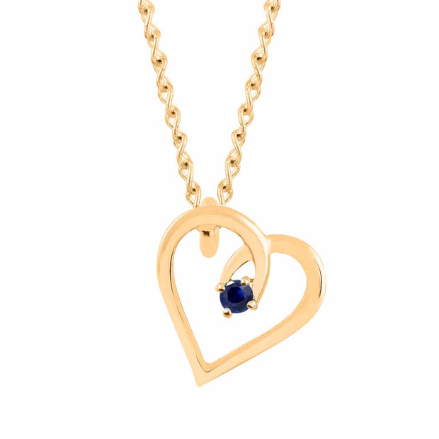 Blue Sapphire Gemstone Solid 14k Yellow Gold Heart Pendant