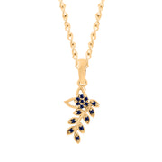 Blue Sapphire Gemstone Solid 14k Yellow Gold Leaf Pendant