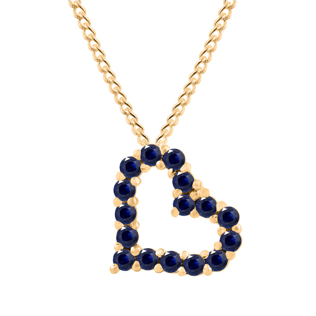 Blue Sapphire Gemstone Solid 14k Yellow Gold Heart Pendant