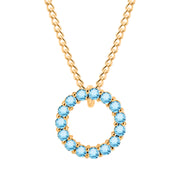 Blue Topaz Gemstone Solid 14k Yellow Gold Round Ring Pendant