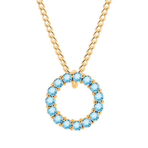 Blue Topaz Gemstone Solid 14k Yellow Gold Round Ring Pendant