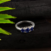 Blue Sapphire Gemstone Solid 14k White Gold Ring