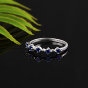 Blue Sapphire Gemstone Solid 14k White Gold Ring
