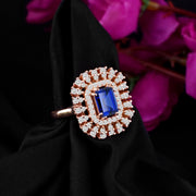 Blue Sapphire Gemstone & Diamond Solid 14k Rose Gold Ring