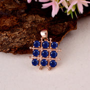 Blue Sapphire Gemstone Solid 14k Rose Gold Pendant