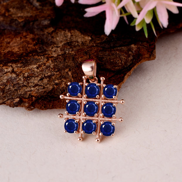 Blue Sapphire Gemstone Solid 14k Rose Gold Pendant