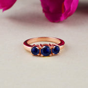 Blue Sapphire Gemstone Solid 14k Rose Gold Ring