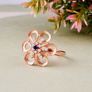 Blue Sapphire Gemstone & Diamond Solid 14k Rose Gold Ring