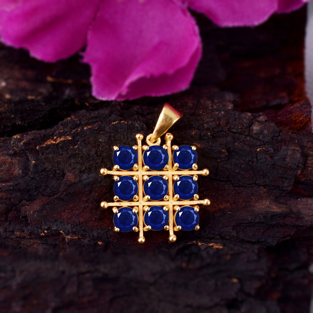 Blue Sapphire Gemstone Solid 14k Yellow Gold Pendant