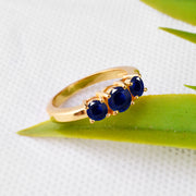 Blue Sapphire Gemstone Solid 14k Yellow Gold Ring