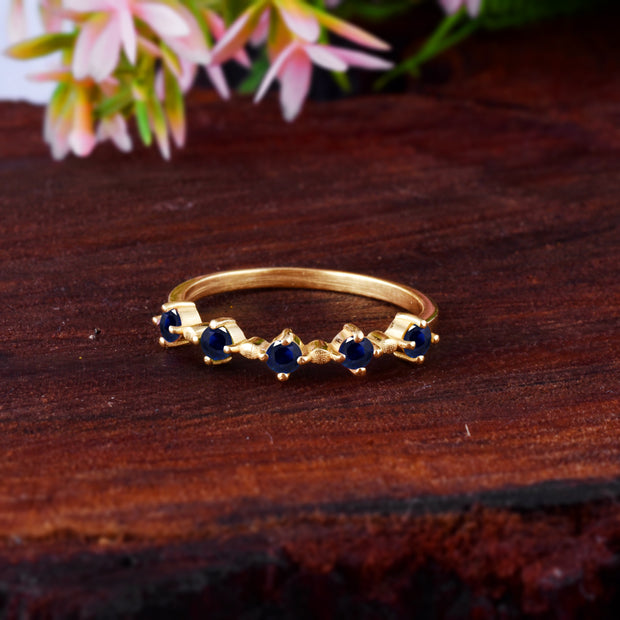 Blue Sapphire Gemstone Solid 14k Yellow Gold Ring