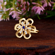Blue Sapphire Gemstone & Diamond Solid 14k Yellow Gold Ring