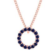 Blue Sapphire Gemstone Solid 14k Rose Gold Round Ring Pendant