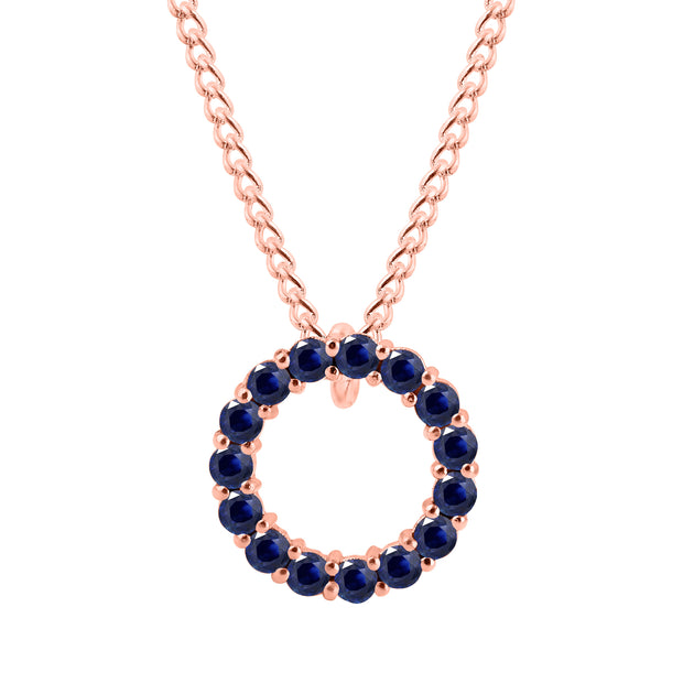 Blue Sapphire Gemstone Solid 14k Rose Gold Round Ring Pendant