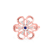 Blue Sapphire Gemstone & Diamond Solid 14k Rose Gold Ring