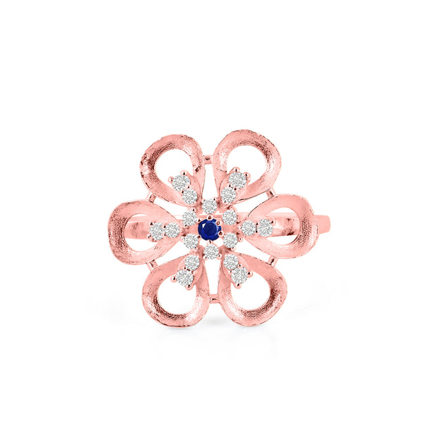 Blue Sapphire Gemstone & Diamond Solid 14k Rose Gold Ring