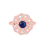 Blue Sapphire Gemstone & Diamond Solid 14k Rose Gold Ring