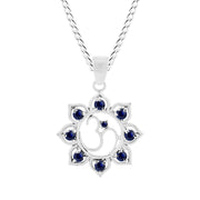 Blue Sapphire Gemstone Solid 925 Sterling Silver OM Pendant