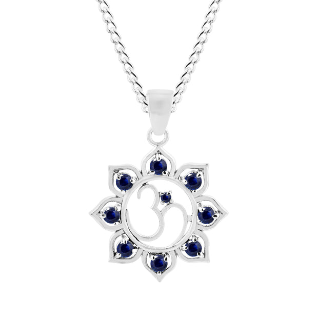 Blue Sapphire Gemstone Solid 925 Sterling Silver OM Pendant