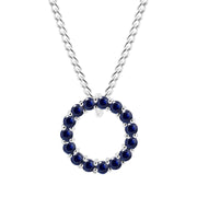 Blue Sapphire Gemstone Solid 14k White Gold Round Ring Pendant