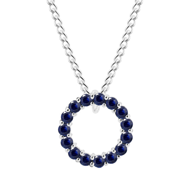 Blue Sapphire Gemstone Solid 14k White Gold Round Ring Pendant