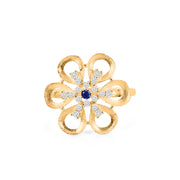 Blue Sapphire Gemstone & Diamond Solid 14k Yellow Gold Ring