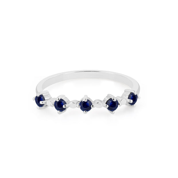Blue Sapphire Gemstone Solid 14k White Gold Ring