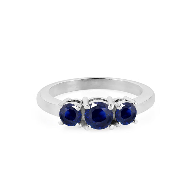 Blue Sapphire Gemstone Solid 14k White Gold Ring