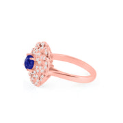 Blue Sapphire Gemstone & Diamond Solid 14k Rose Gold Ring