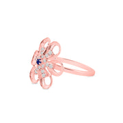 Blue Sapphire Gemstone & Diamond Solid 14k Rose Gold Ring