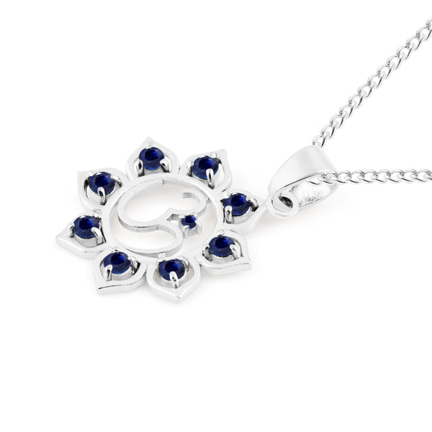 Blue Sapphire Gemstone Solid 925 Sterling Silver OM Pendant