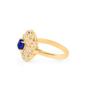 Blue Sapphire Gemstone & Diamond Solid 14k Yellow Gold Ring