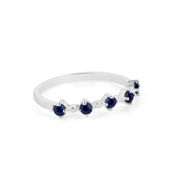 Blue Sapphire Gemstone Solid 14k White Gold Ring