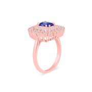 Blue Sapphire Gemstone & Diamond Solid 14k Rose Gold Ring