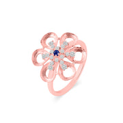 Blue Sapphire Gemstone & Diamond Solid 14k Rose Gold Ring