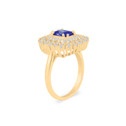 Blue Sapphire Gemstone & Diamond Solid 14k Yellow Gold Ring