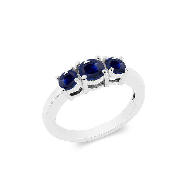 Blue Sapphire Gemstone Solid 14k White Gold Ring