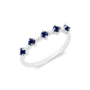 Blue Sapphire Gemstone Solid 14k White Gold Ring