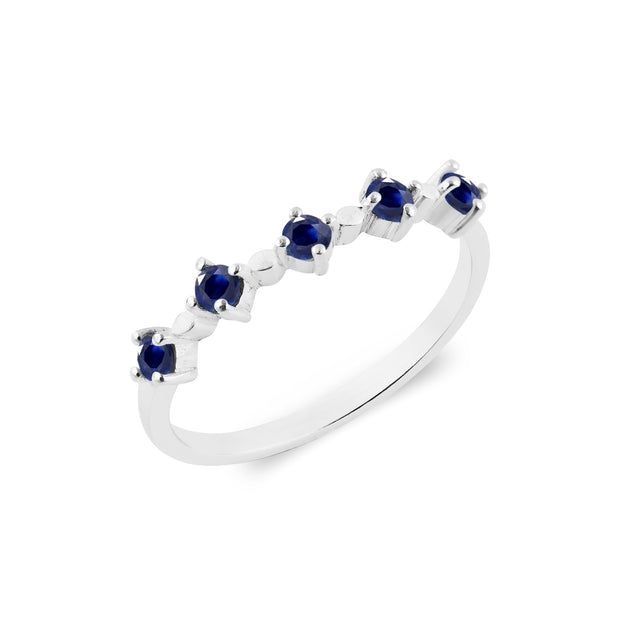 Blue Sapphire Gemstone Solid 14k White Gold Ring