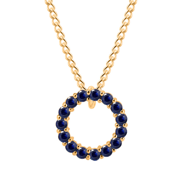 Blue Sapphire Gemstone Solid 14k Yellow Gold Round Ring Pendant