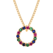 Multi Gemstone Solid 14k Yellow Gold Round Ring Pendant